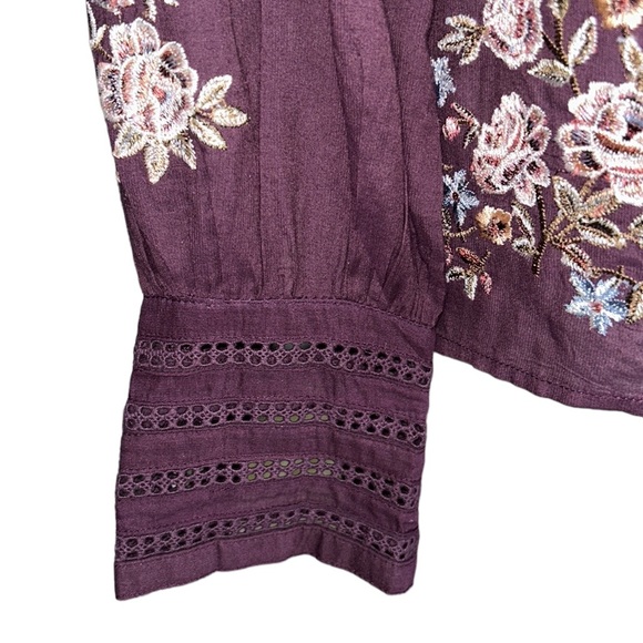 Sundance Eggplant Purple Embroidered Eyelet Puff Sleeve Button Front Top - XS - Picture 6 of 14